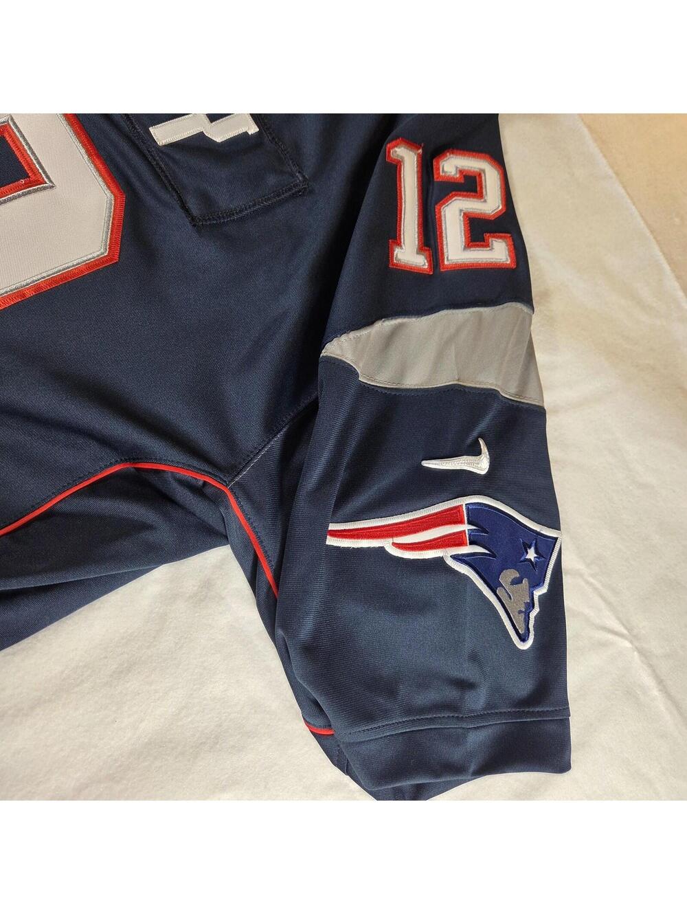 New England Patriots Jersey Mens 2XL Blue NFL Football Tom Brady 12 Nike - Picture 13 of 16